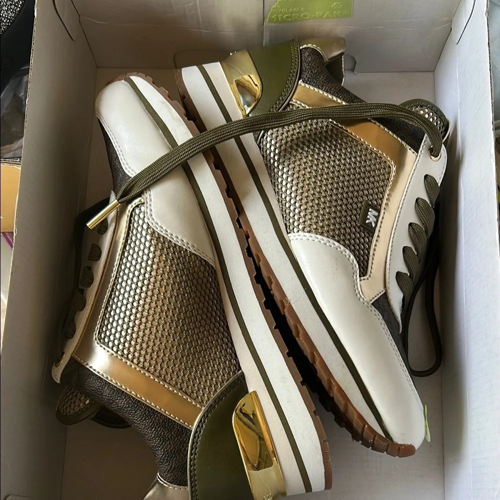 Michael Kors Olive and Gold Women's Sneakers - Picture 1 of 3